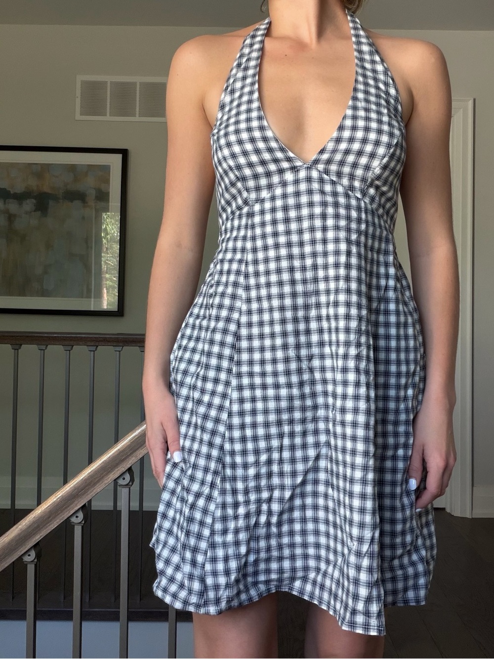 Plaid Halter Sundress in Navy & White